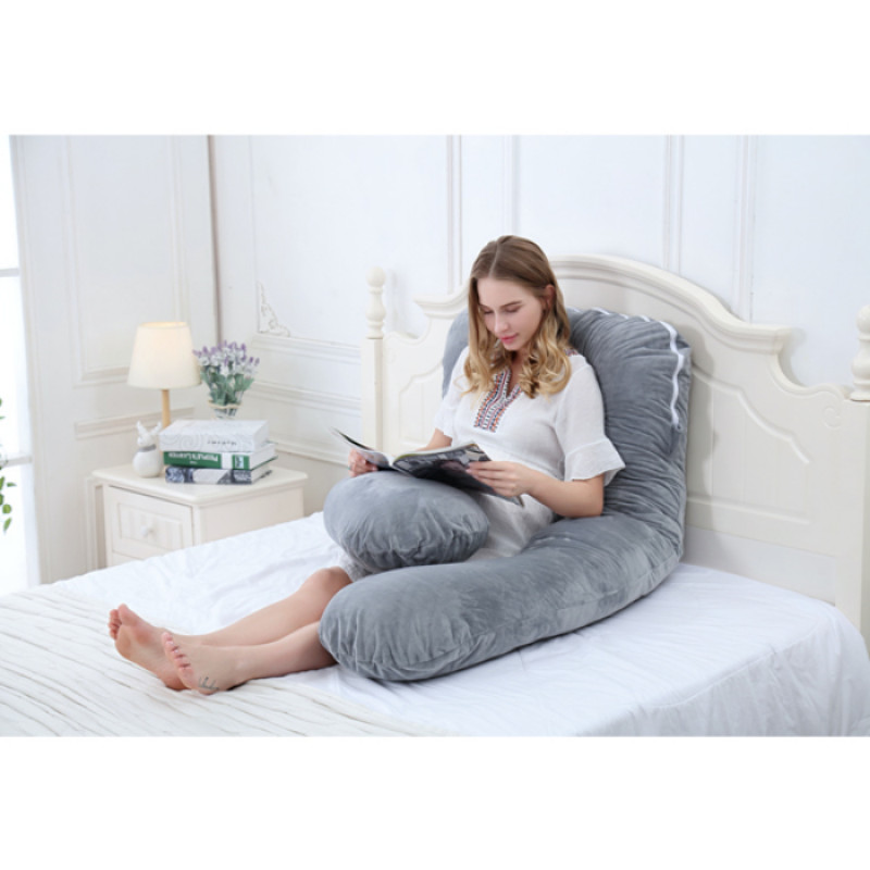 Full Body Pregnancy Pillow Velvet Cover Grey U Shape Maternity Support for Back Hips Legs Belly for Pregnant Women